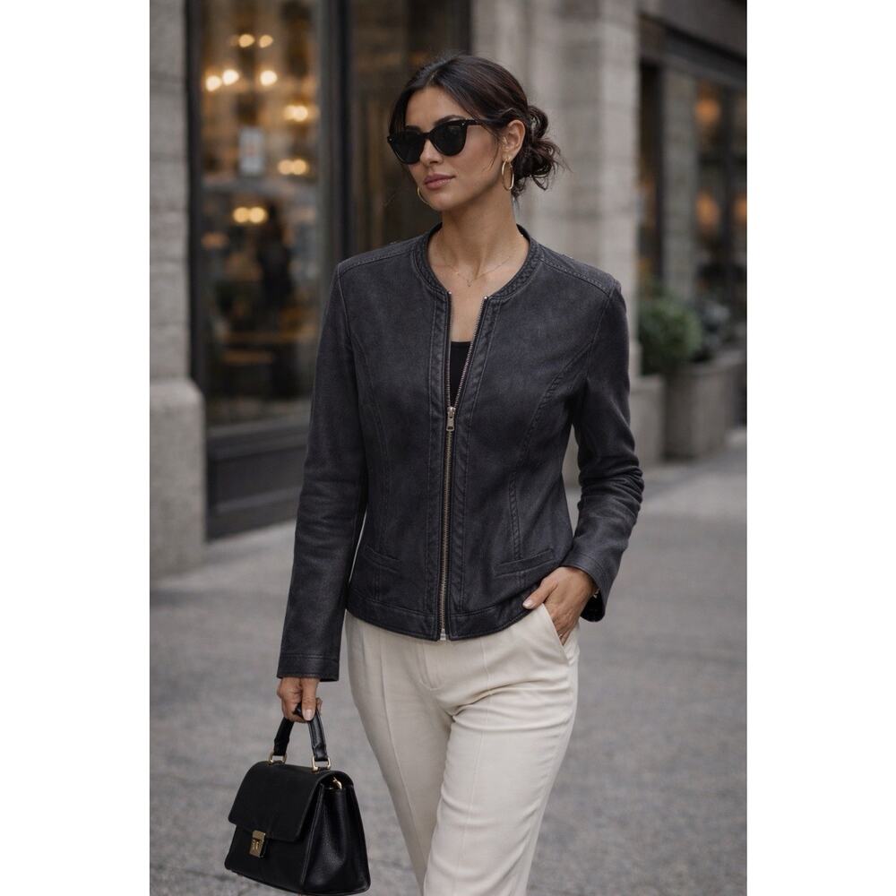 NWT Style & Co. Black Faux Leather Moto Jacket V-Neck Minimalist Spring Sz S